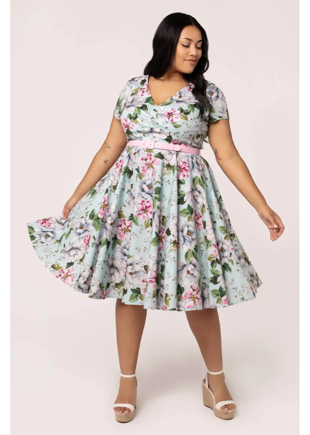 Hell Bunny Rina Floral 50's Swing Dress Blue