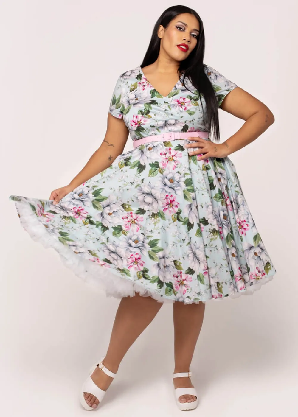 Hell Bunny Rina Floral 50's Swing Dress Blue