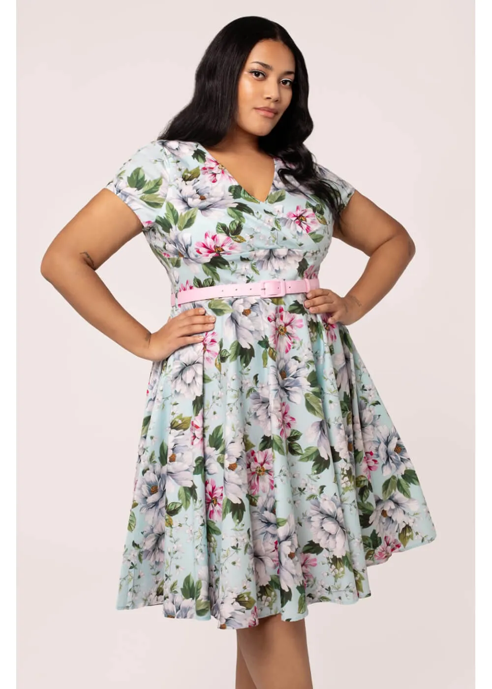 Hell Bunny Rina Floral 50's Swing Dress Blue