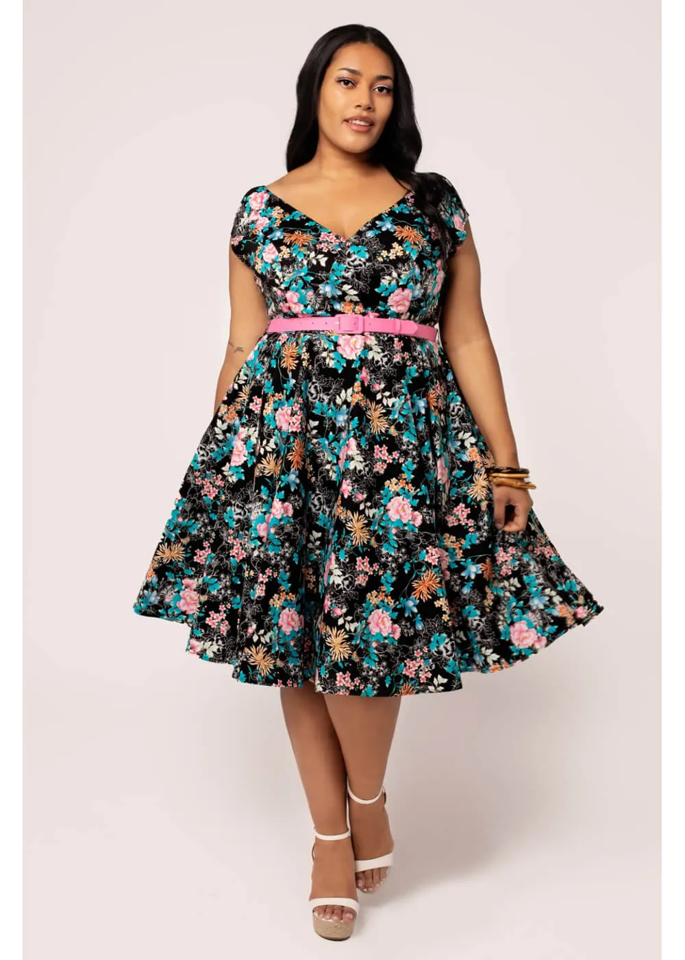 Hell Bunny Umi Floral 50's Swing Dress Black