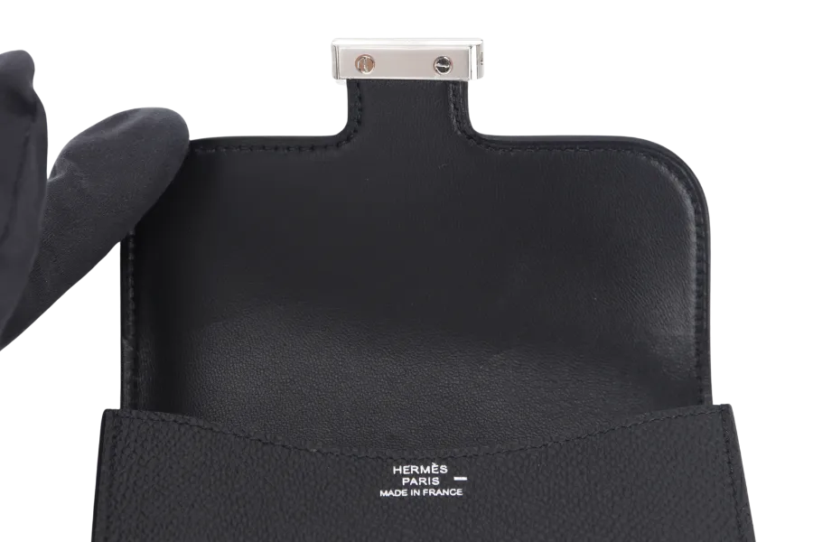 HERMES CONSTANCE SLIM BLACK EPSOM LIZARD HARDWARE (STAMP W) SILVER HARDWARE WITH DUST COVER AND BOX