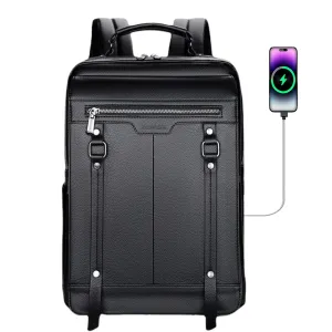 HKZHITOU Leather Laptop Backpack For Men, Business Laptop Smart Bag Fits 15.6 Inch Laptop with USB Charging Port,Medium Water Resistant Backpack for Work Office College