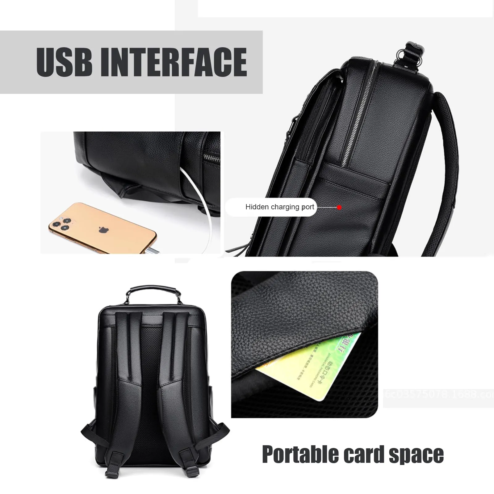 HKZHITOU Leather Laptop Backpack For Men, Business Laptop Smart Bag Fits 15.6 Inch Laptop with USB Charging Port,Medium Water Resistant Backpack for Work Office College