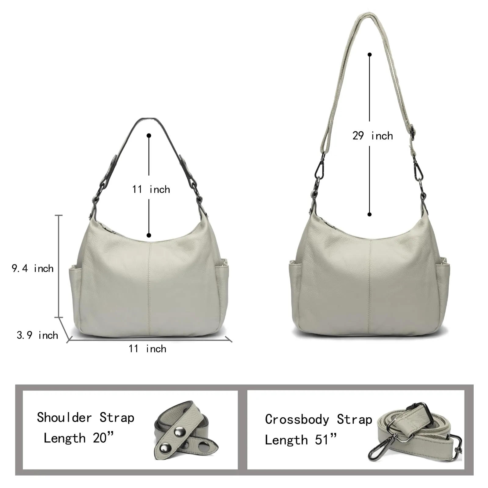 Hobo Bags for Women Real Leather Purses Grey Shoulder Bag Medium Crossbody Bags Ladies Handbags 2024 Trendy
