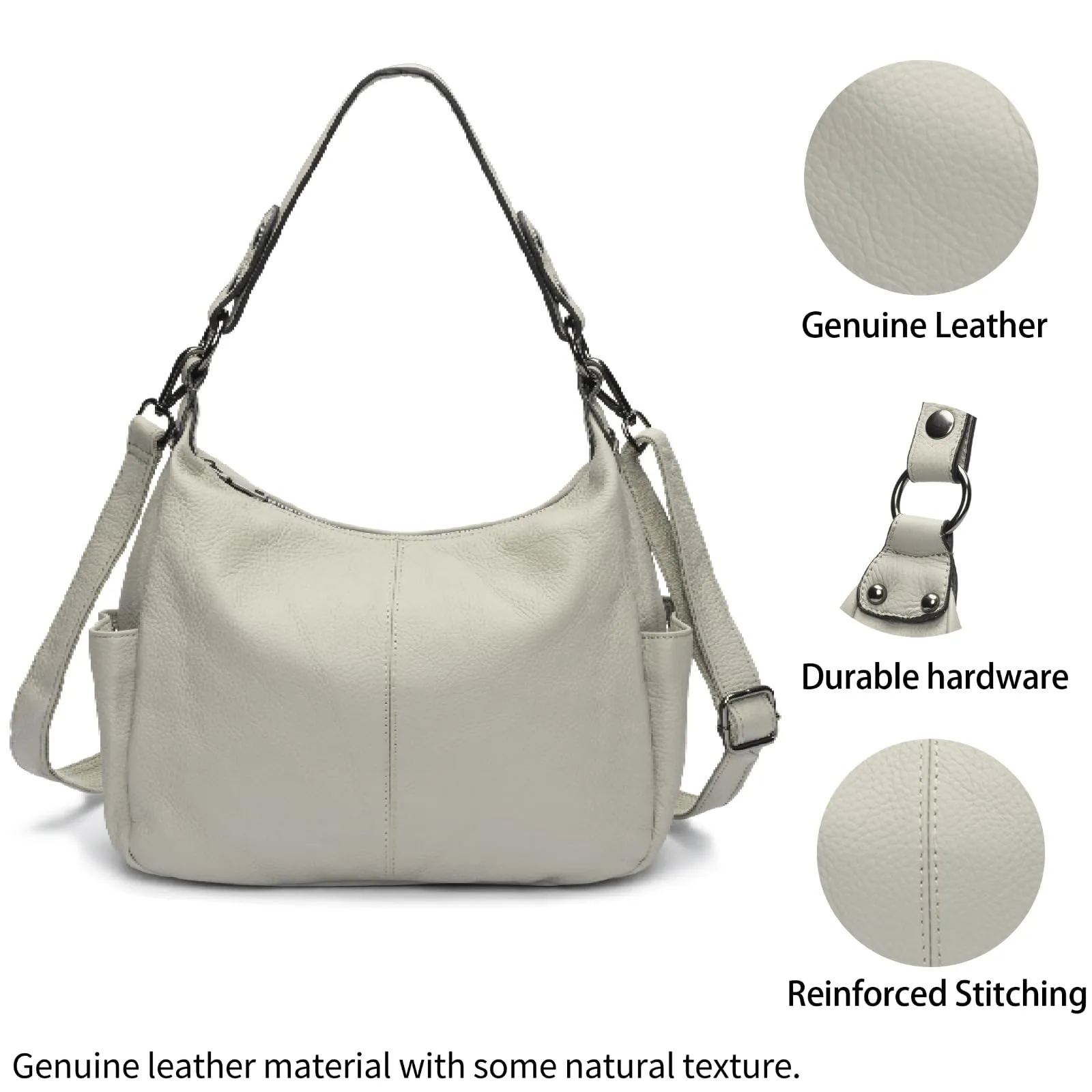 Hobo Bags for Women Real Leather Purses Grey Shoulder Bag Medium Crossbody Bags Ladies Handbags 2024 Trendy