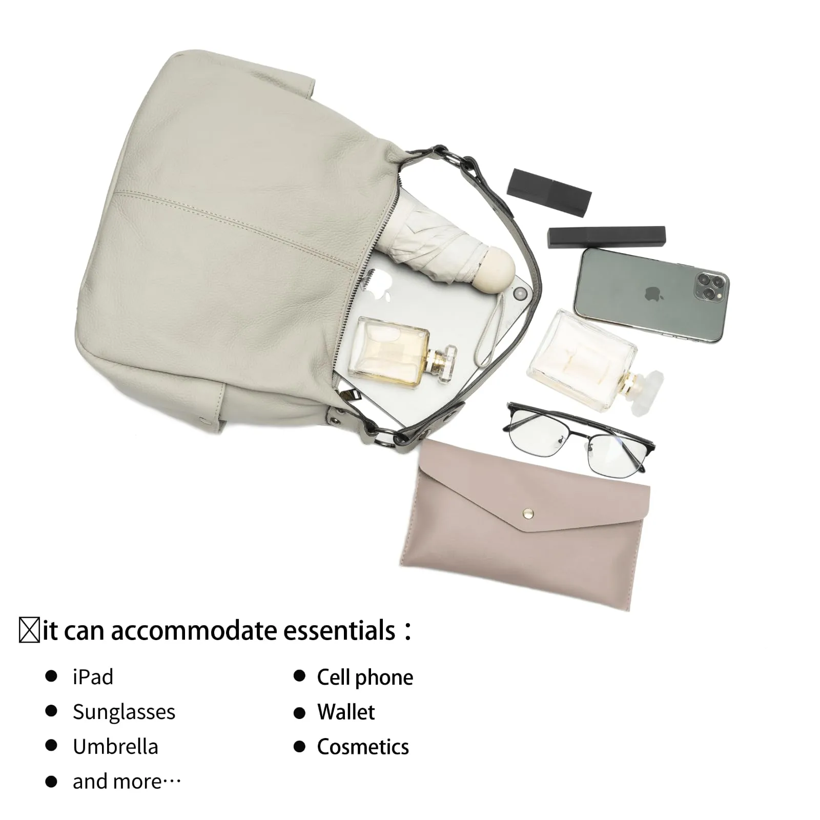 Hobo Bags for Women Real Leather Purses Grey Shoulder Bag Medium Crossbody Bags Ladies Handbags 2024 Trendy