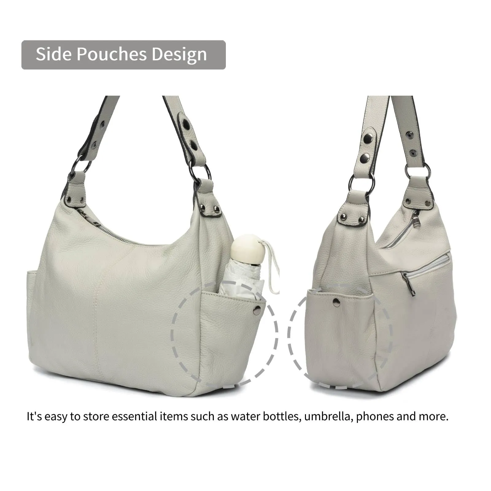 Hobo Bags for Women Real Leather Purses Grey Shoulder Bag Medium Crossbody Bags Ladies Handbags 2024 Trendy