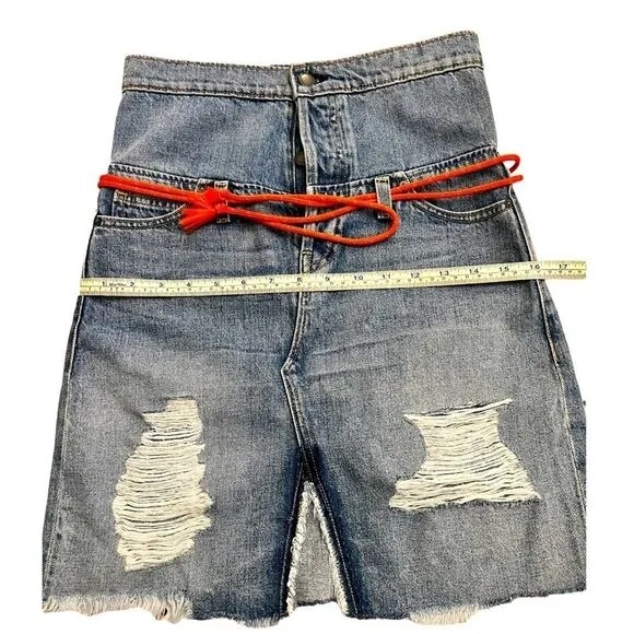 Hudson Women's Sloane Skirt Distressed In Light Blue Size 24