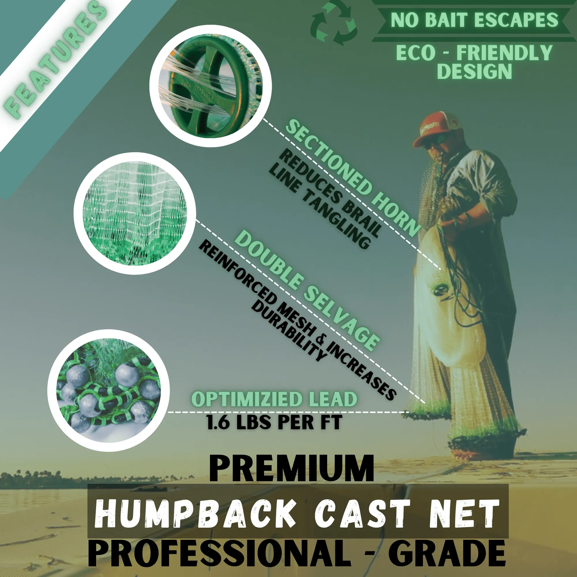 Humpback Minnow Deep Sea Cast Net ( 1/4" Sq. Mesh )
