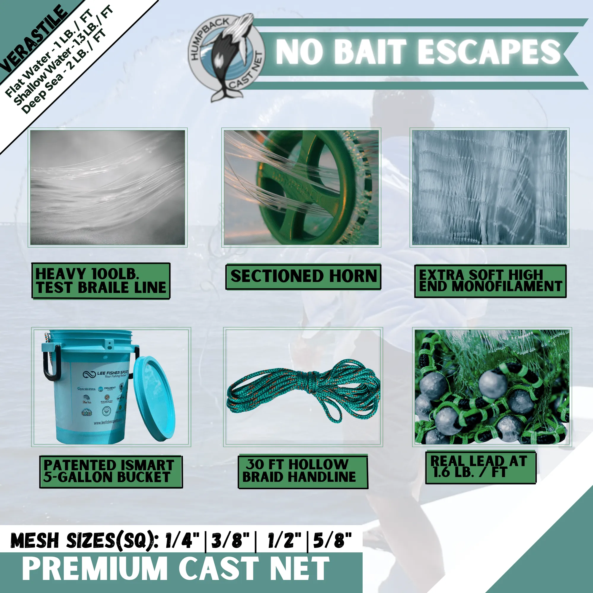 Humpback Minnow Deep Sea Cast Net ( 1/4" Sq. Mesh )