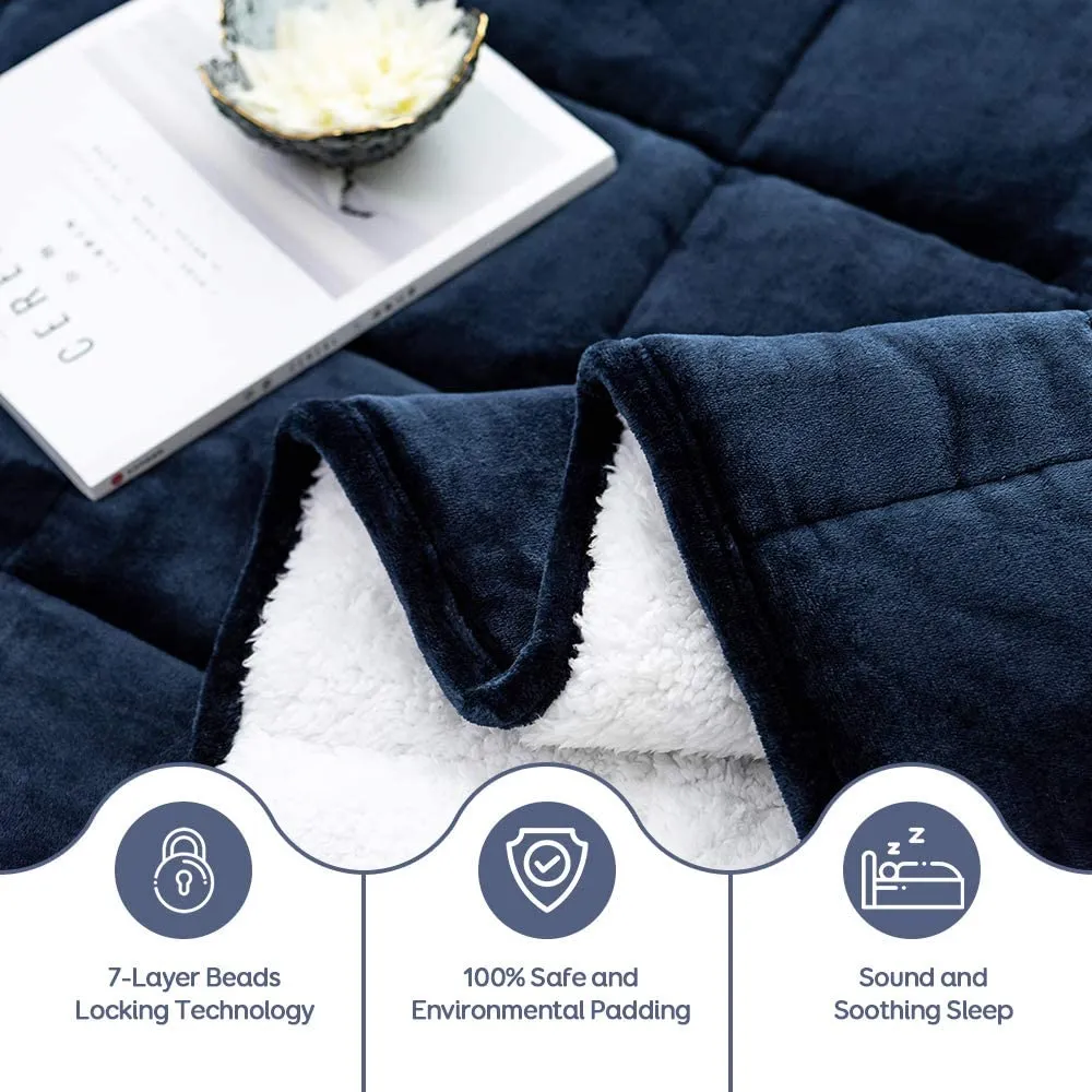 Improve your sleep with this Ultra Comfortable 15 Lb weighted Sherpa Queen Blanket! Great for stress & anxiety Relief! Navy!