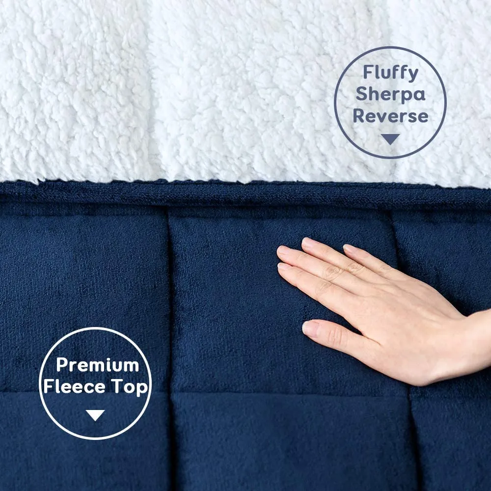 Improve your sleep with this Ultra Comfortable 15 Lb weighted Sherpa Queen Blanket! Great for stress & anxiety Relief! Navy!