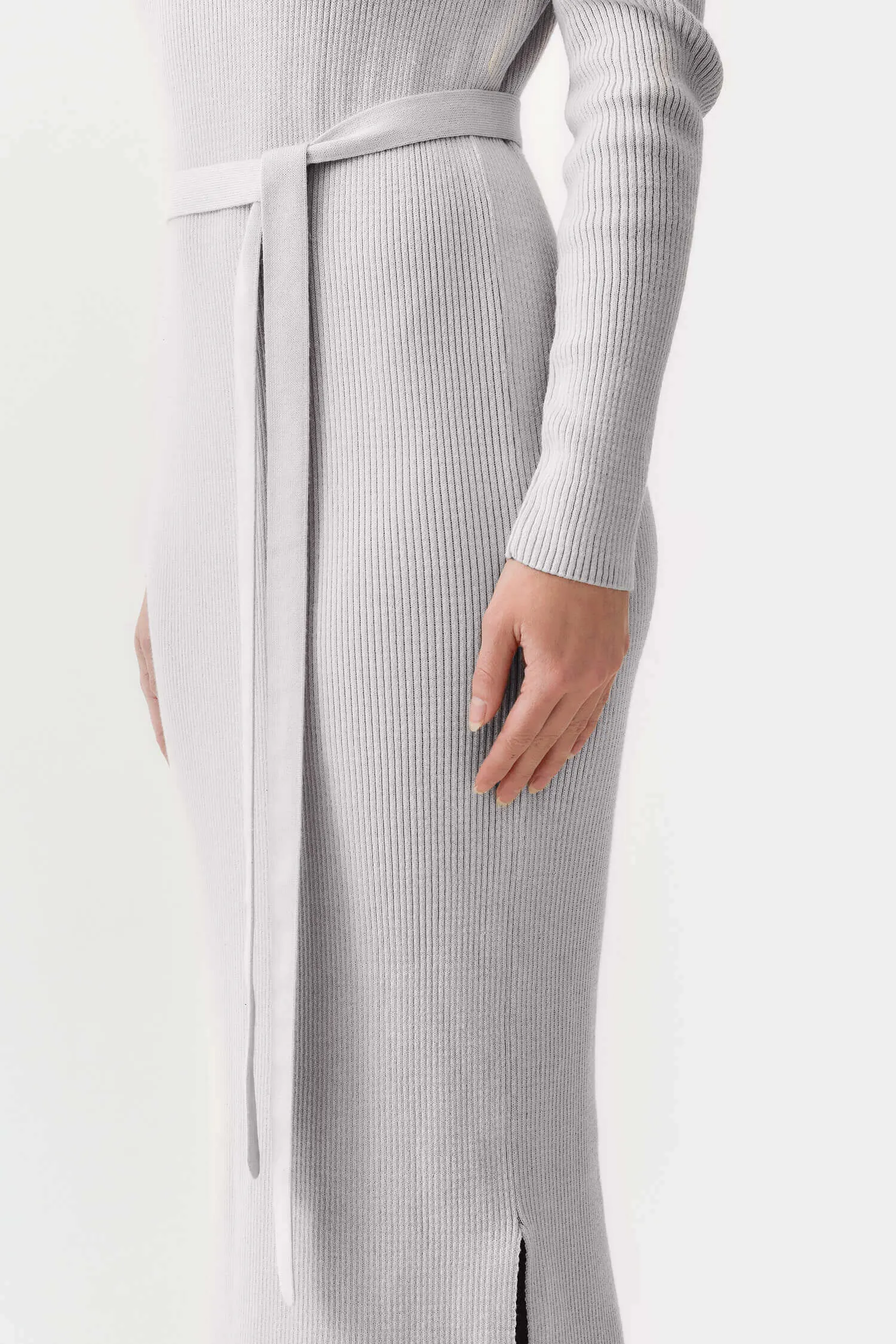 Knitted Organic Cotton Long-Sleeved Neck Dress | Light Grey