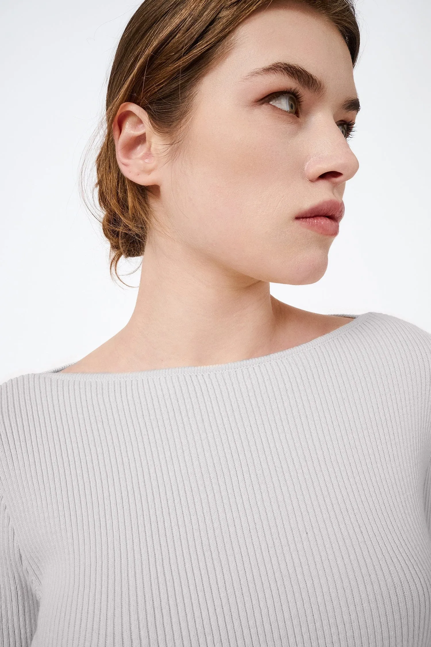 Knitted Organic Cotton Long-Sleeved Neck Dress | Light Grey