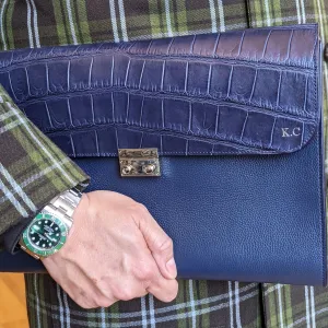 Laptop Case - Navy Blue Crocodile & Navy Blue Togo Leather