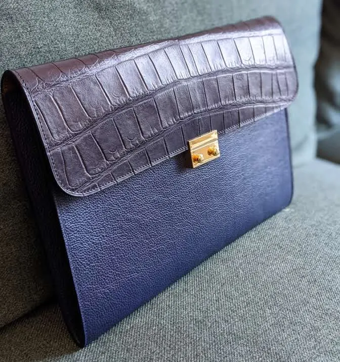 Laptop Case - Navy Blue Crocodile & Navy Blue Togo Leather