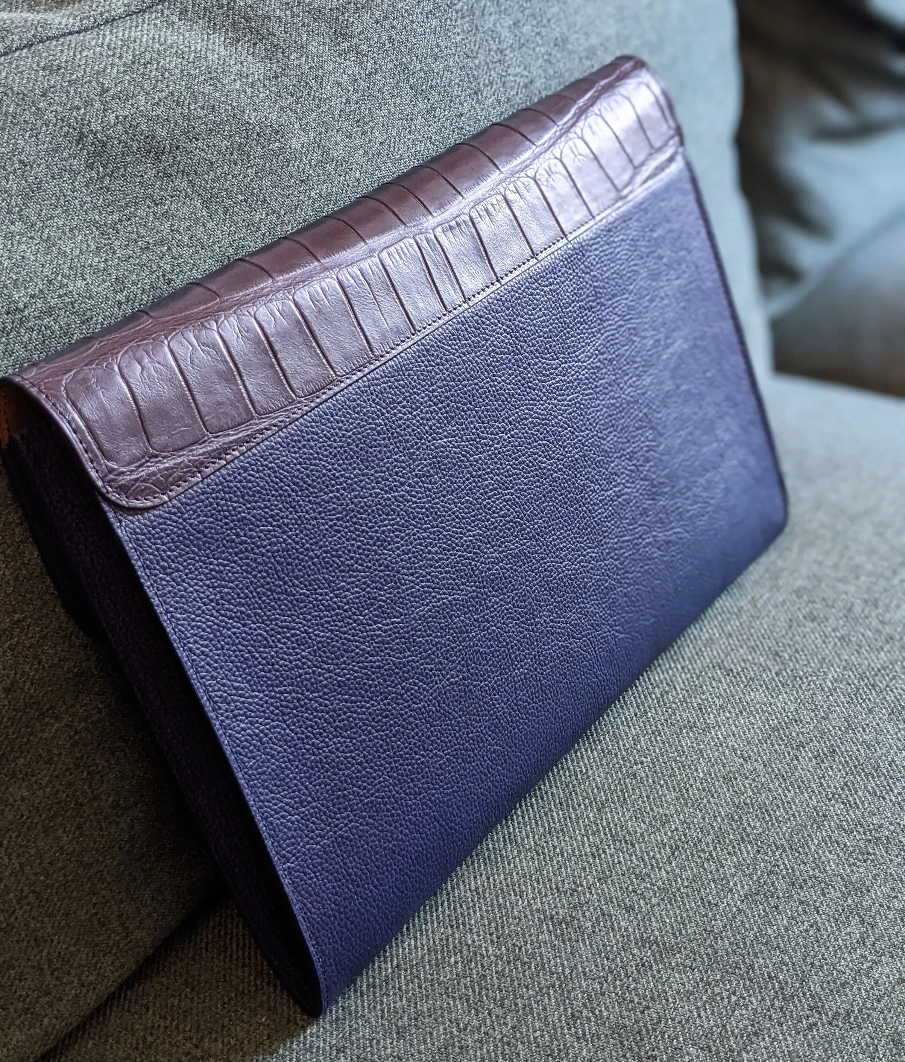 Laptop Case - Navy Blue Crocodile & Navy Blue Togo Leather