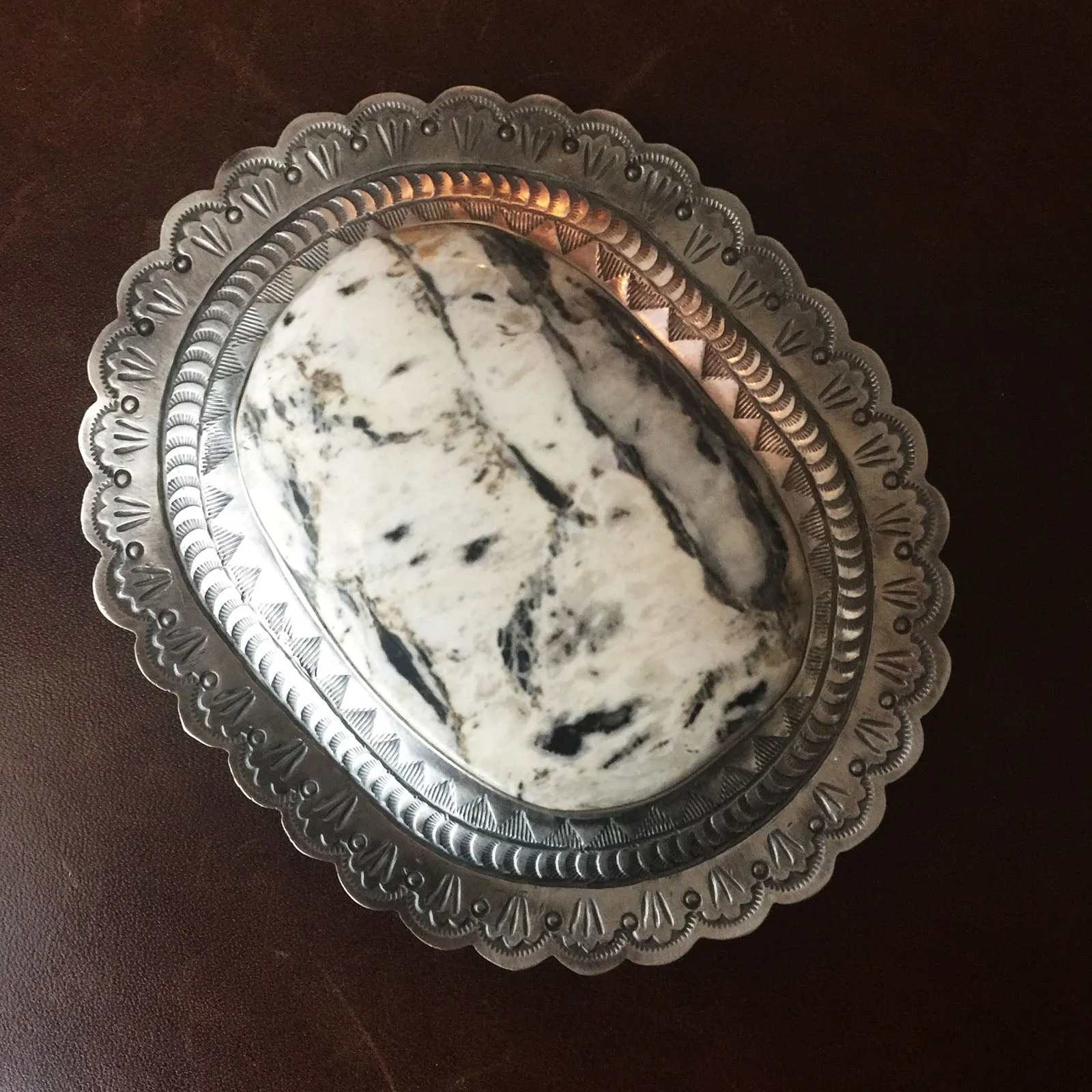 Large Statement 4.5 Inches White Buffalo Turquoise Concho Belt Buckle Signed