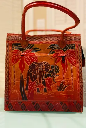 LEATHER PURSE elephant print with diamond border (Large)