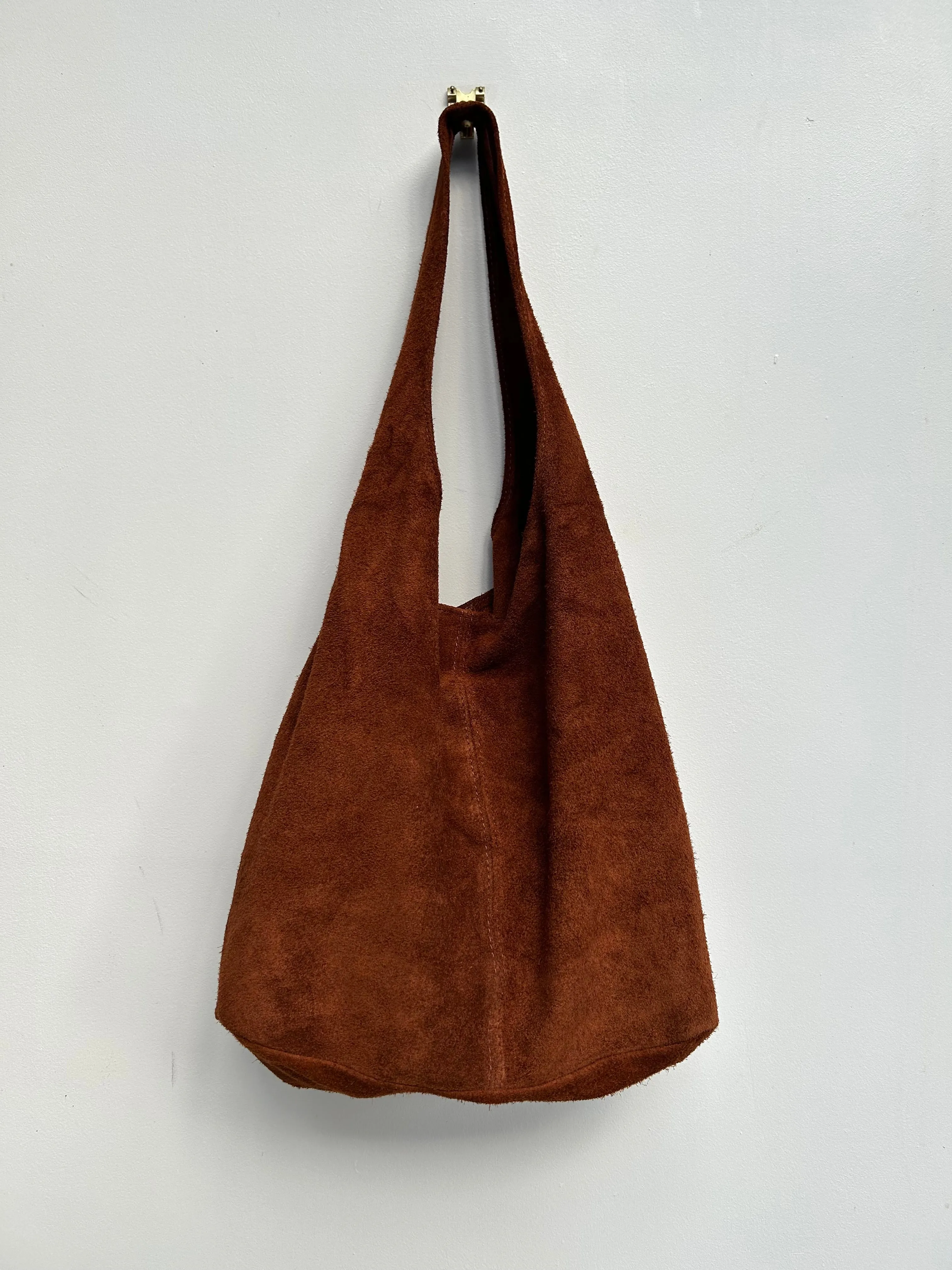 Light Chocolate Suede Slouchy Tote