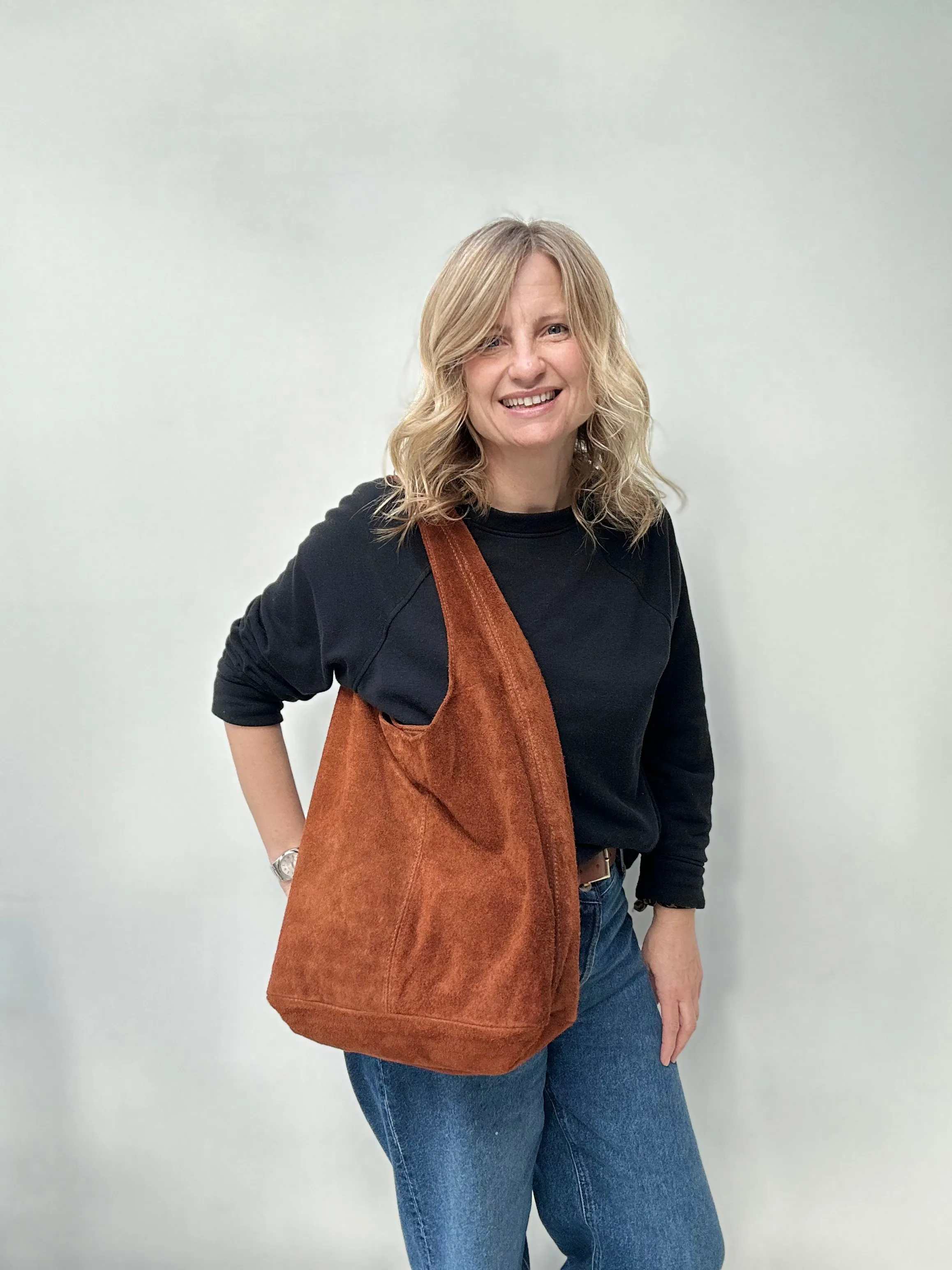 Light Chocolate Suede Slouchy Tote