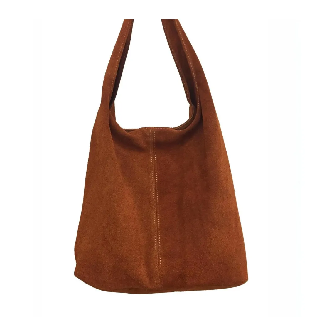 Light Chocolate Suede Slouchy Tote