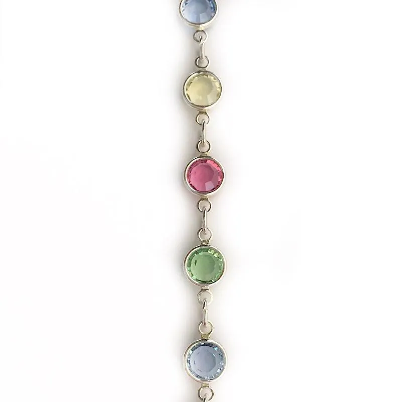 Light Multi-Color Crystals in Silver Chain by the Inch (#3046)