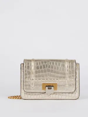 Lizzy Metallic Crocodile Effect Leather Shoulder Bag