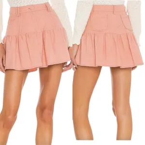 LoveShackFancy Dock Skirt in Tuscany Pink Coral Denim Mini Women's Size 12