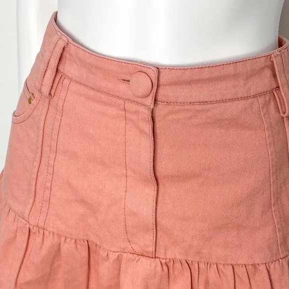 LoveShackFancy Dock Skirt in Tuscany Pink Coral Denim Mini Women's Size 12