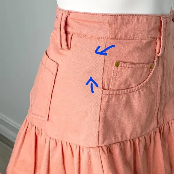 LoveShackFancy Dock Skirt in Tuscany Pink Coral Denim Mini Women's Size 12