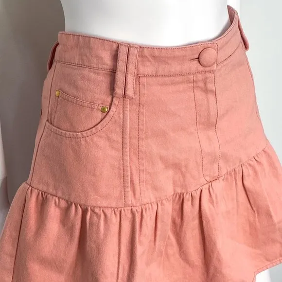 LoveShackFancy Dock Skirt in Tuscany Pink Coral Denim Mini Women's Size 12