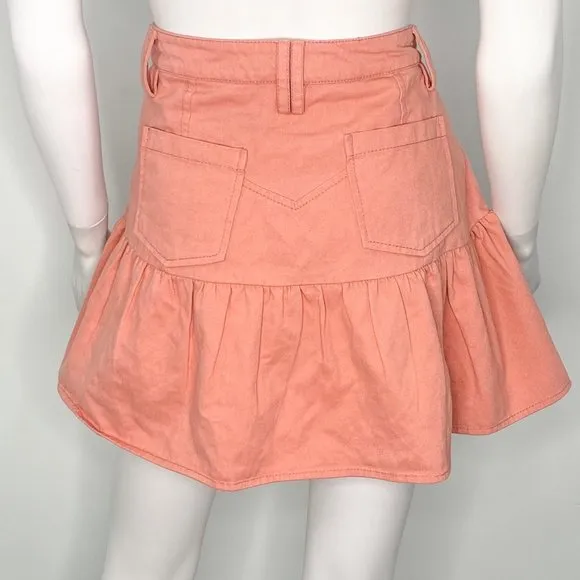 LoveShackFancy Dock Skirt in Tuscany Pink Coral Denim Mini Women's Size 12