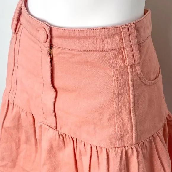 LoveShackFancy Dock Skirt in Tuscany Pink Coral Denim Mini Women's Size 12