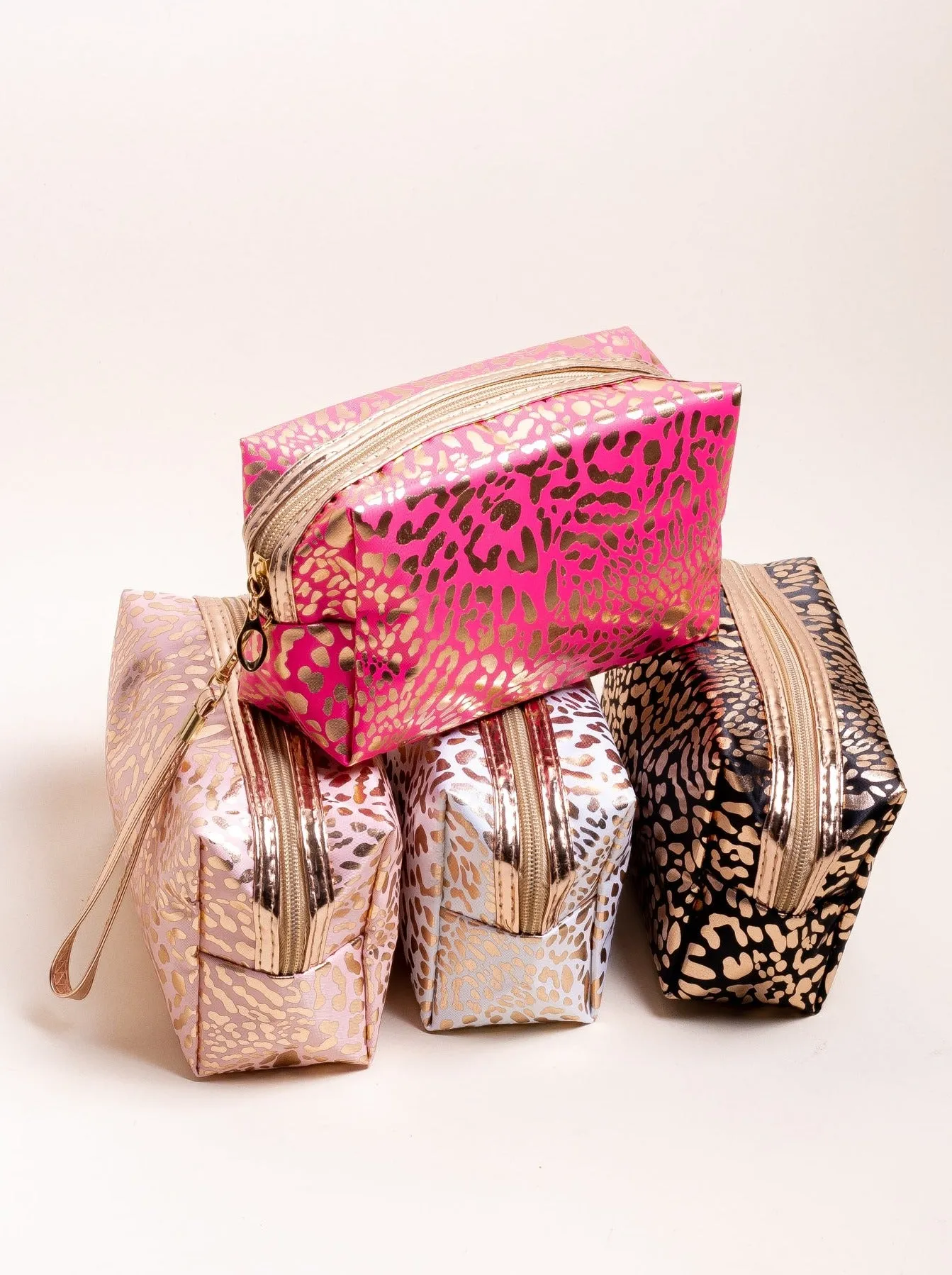 Lucky you Print Metallic Cosmetic Bag (Hot Pink)