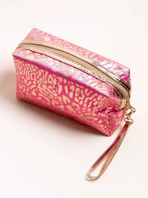 Lucky you Print Metallic Cosmetic Bag (Hot Pink)
