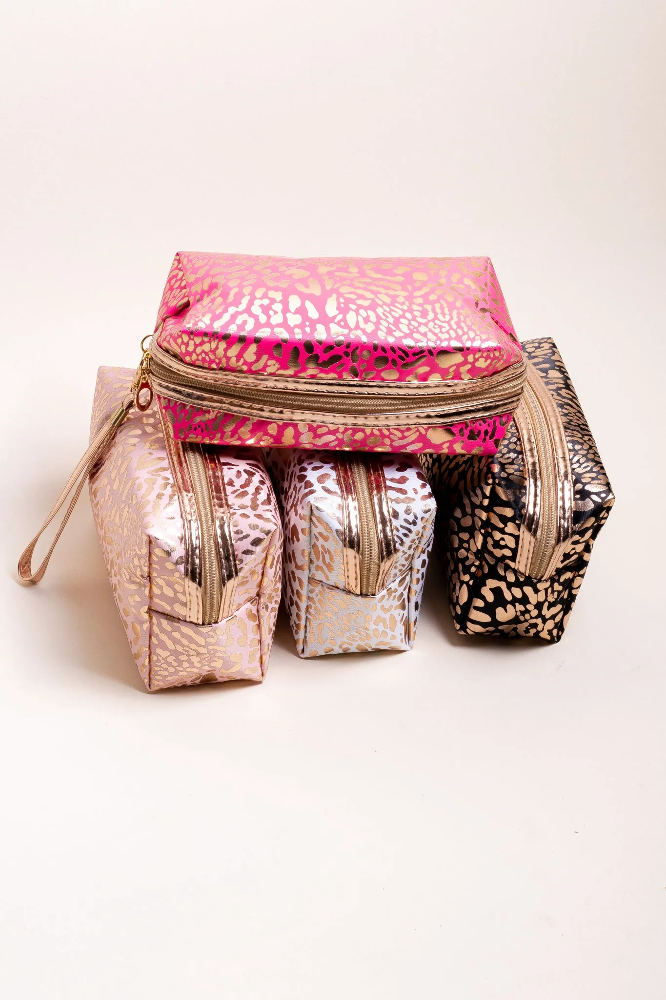 Lucky you Print Metallic Cosmetic Bag (Hot Pink)