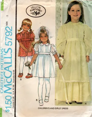 McCall's 5792 LAURA ASHLEY Toddler Girls High Waisted Puffy Sleeved Party Dress 1970s Vintage Sewing Pattern Size 3 UNCUT Factory Folded