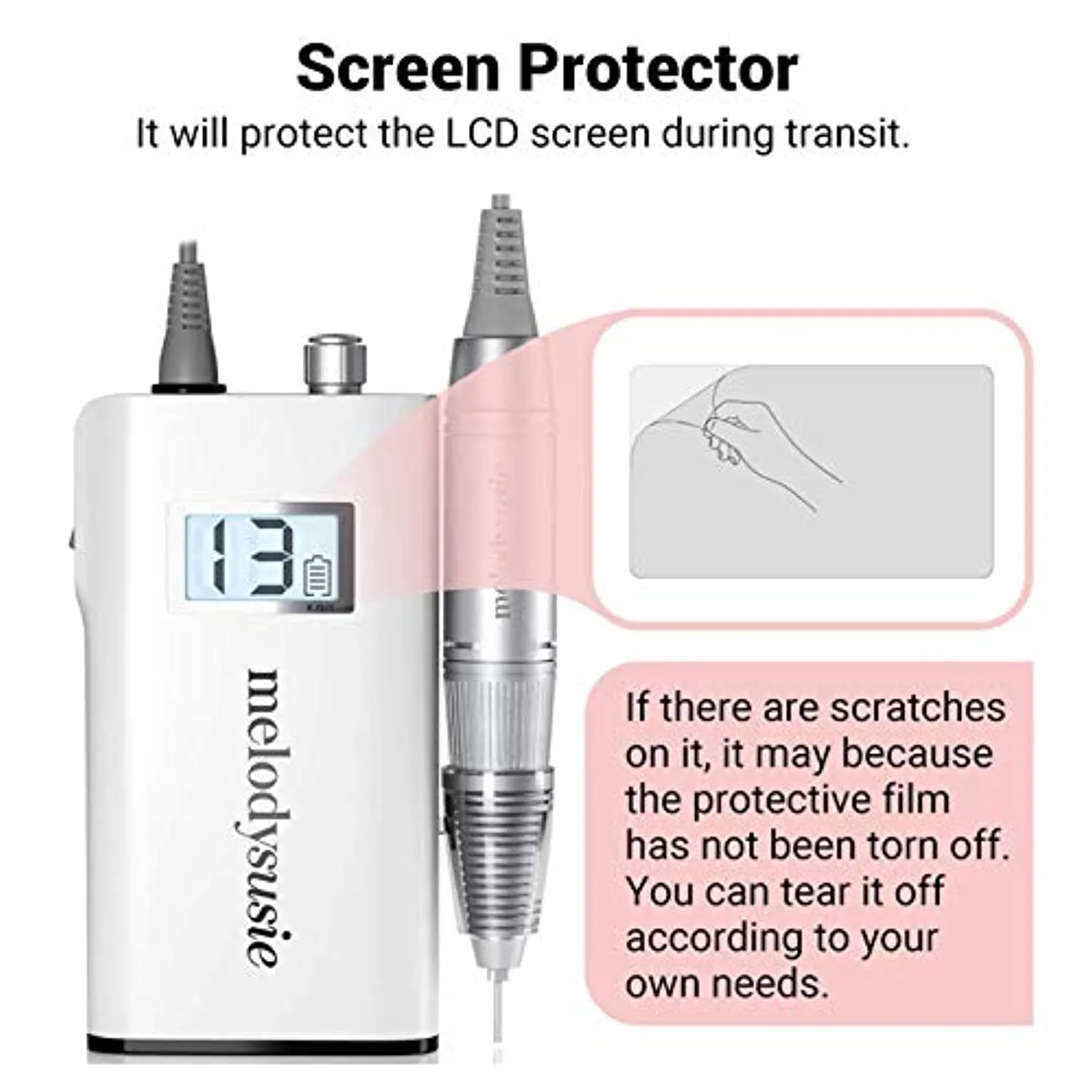MelodySusie Professional Rechargeable 30000 rpm Nail Drill, Portable Electric E File Scamander, Acrylic Gel Grinder Tools with 6 Bits and Sanding Bands for Manicure Pedicure Shape Carve Polish (White)