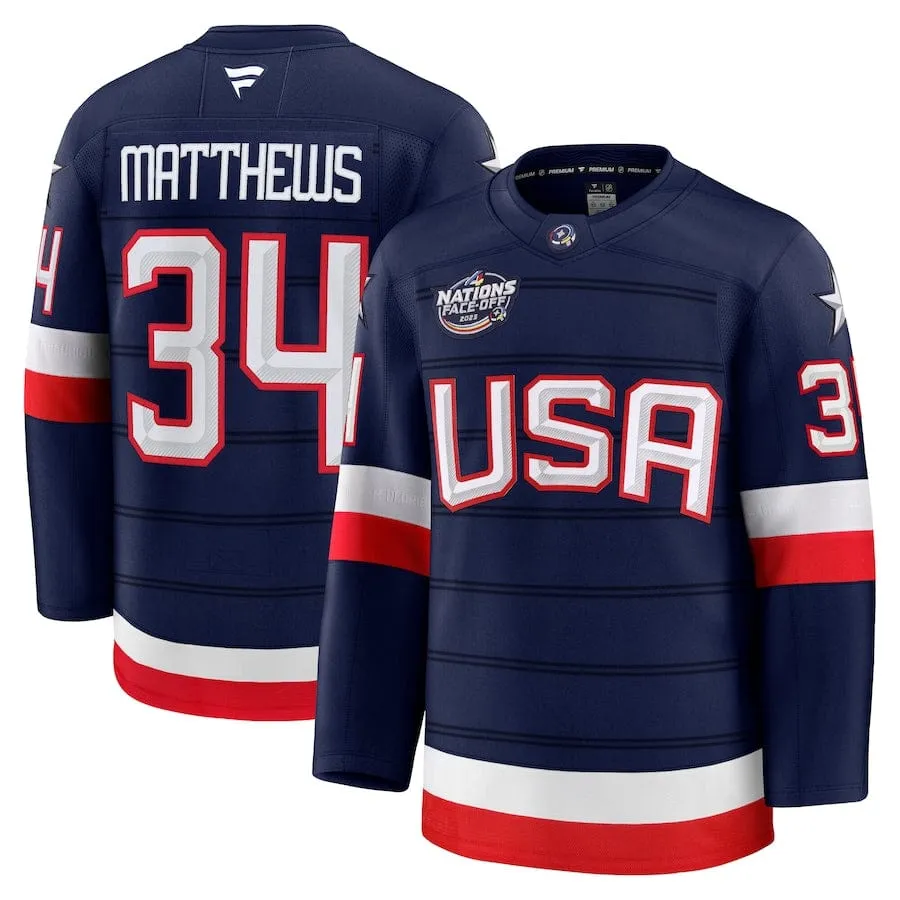 Men's USA Auston Matthews Fanatics Navy 2025 4 Nations Face-Off Premium Player Jersey