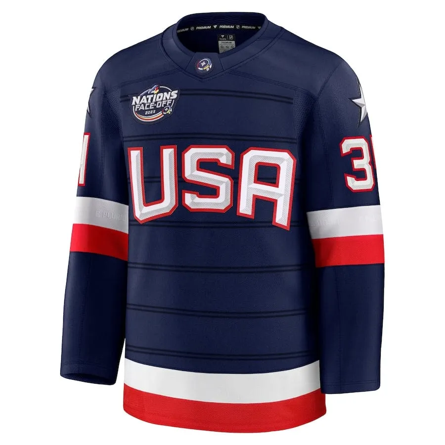Men's USA Auston Matthews Fanatics Navy 2025 4 Nations Face-Off Premium Player Jersey