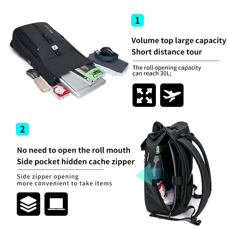 Men's Waterproof Travel Backpack with USB Charging Port