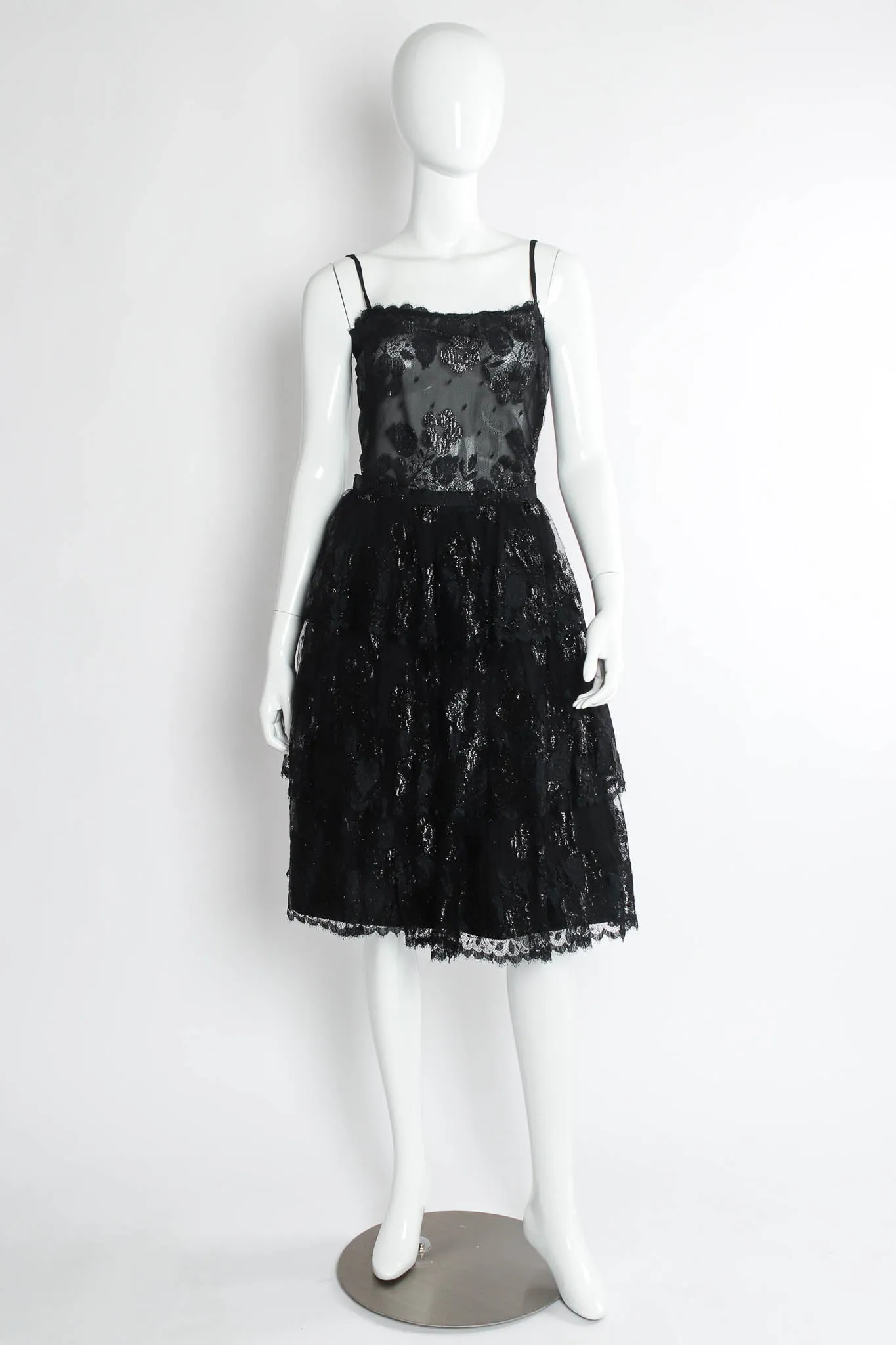 Metallic Floral Lace Top & Skirt Set