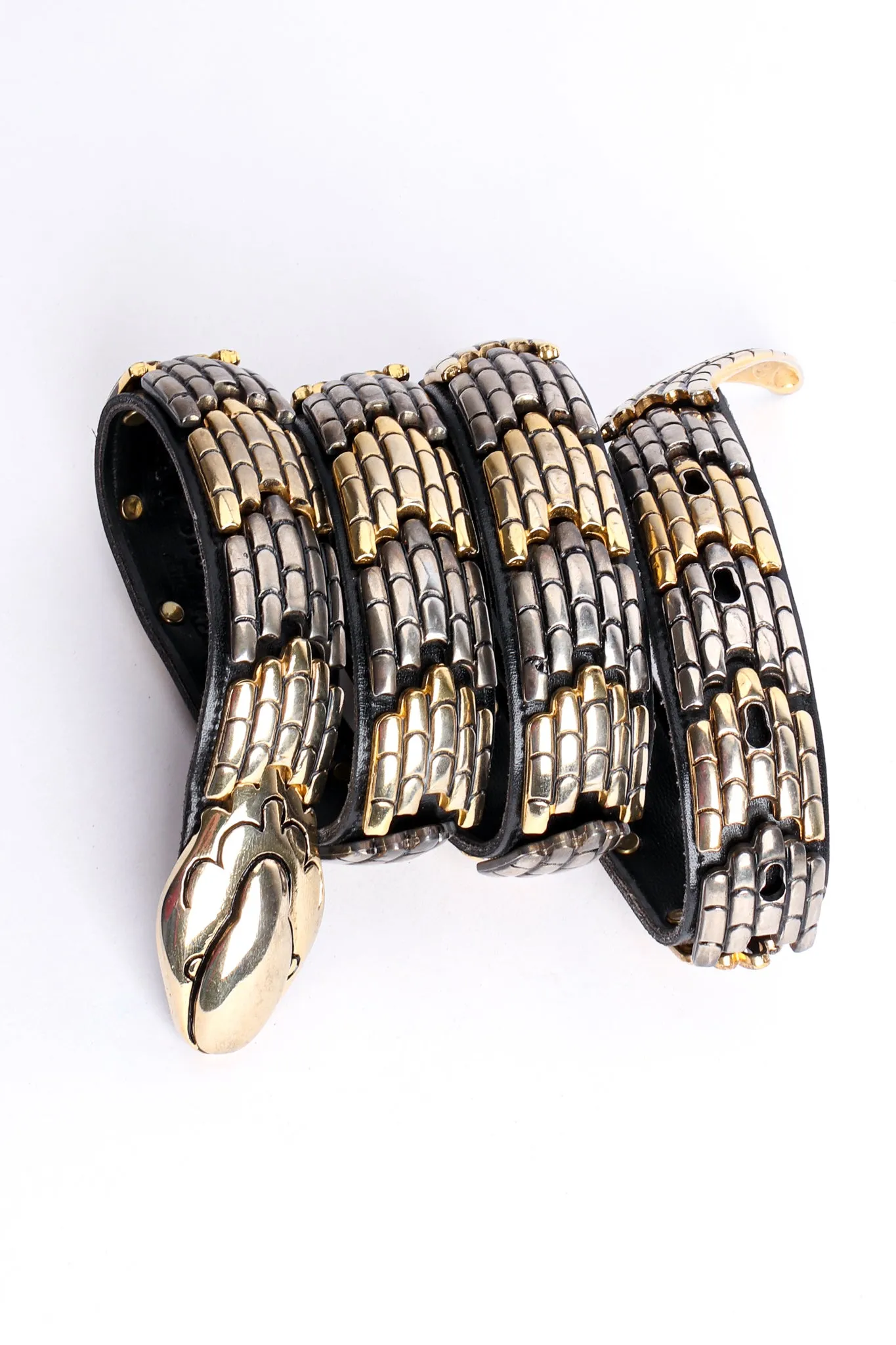Mixed Metal Leather Snake Belt