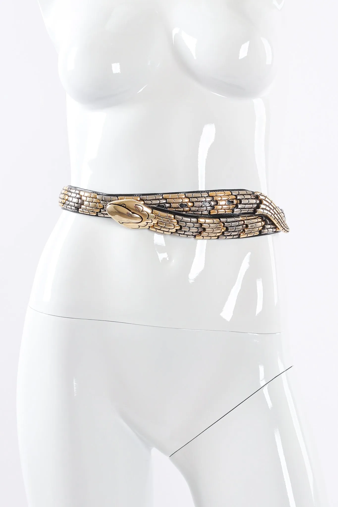 Mixed Metal Leather Snake Belt