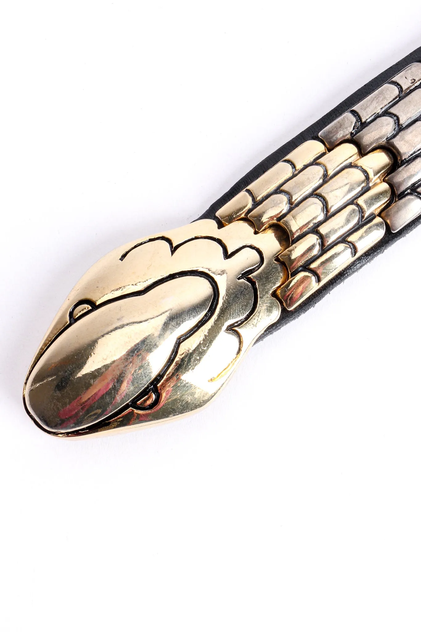 Mixed Metal Leather Snake Belt