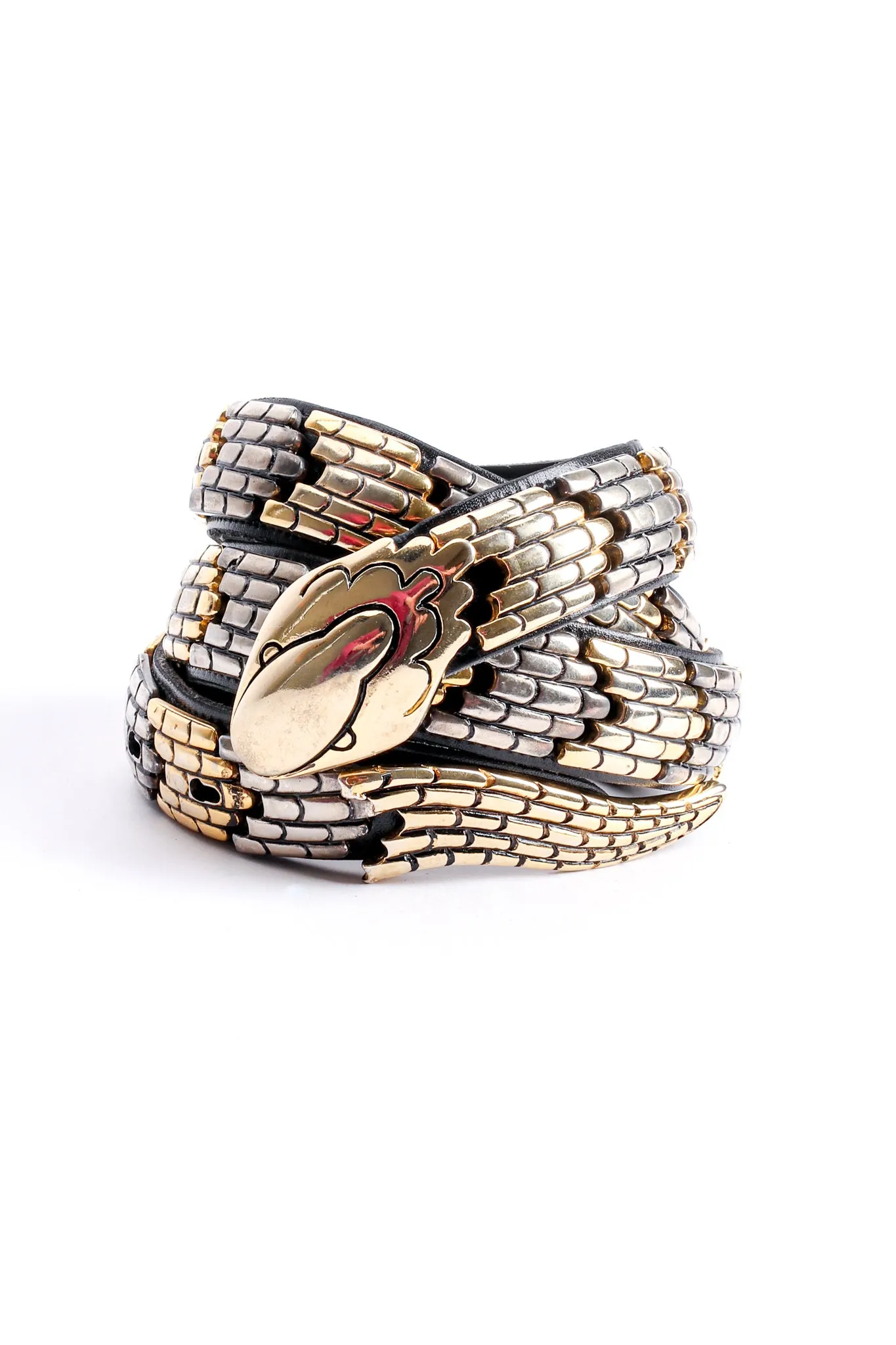 Mixed Metal Leather Snake Belt