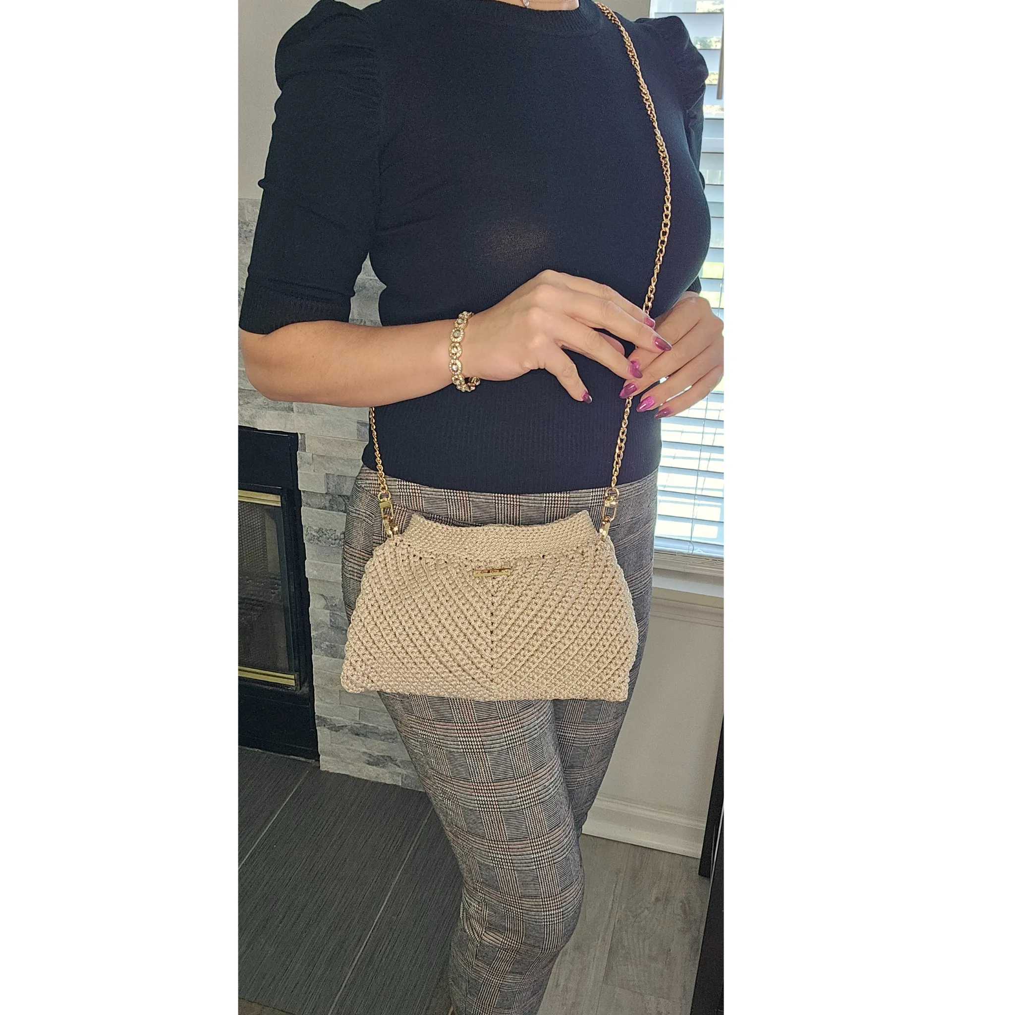 Modern Macrame Crossbody – Exclusive Handcrafted with Gold Accents