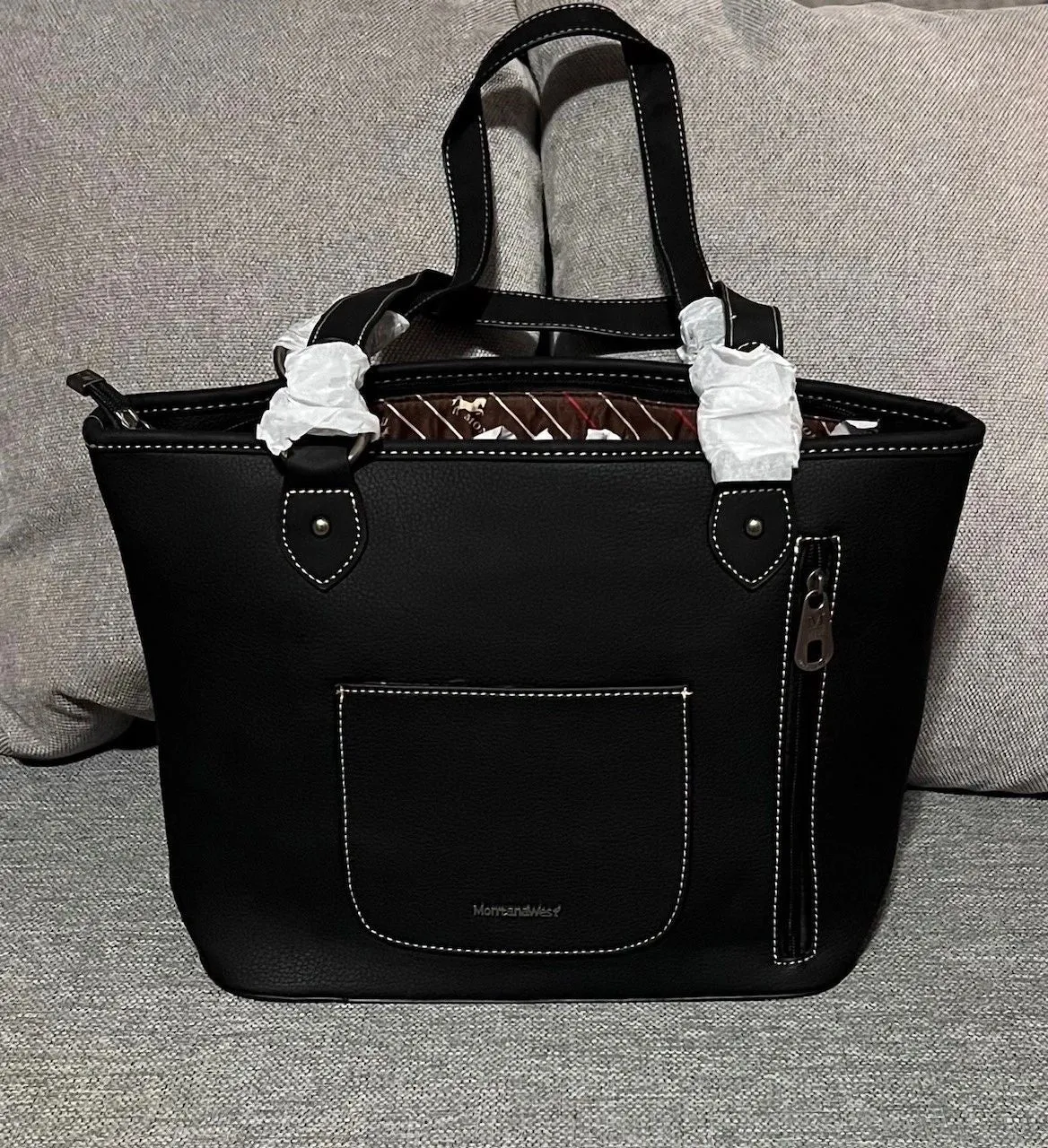 Montana West Boot Black Scroll Embroidered Collection Concealed Carry Tote