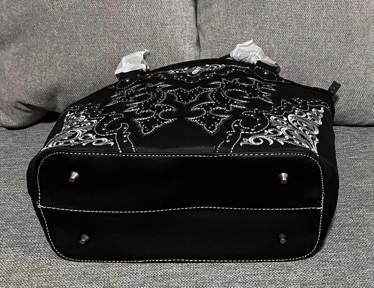 Montana West Boot Black Scroll Embroidered Collection Concealed Carry Tote